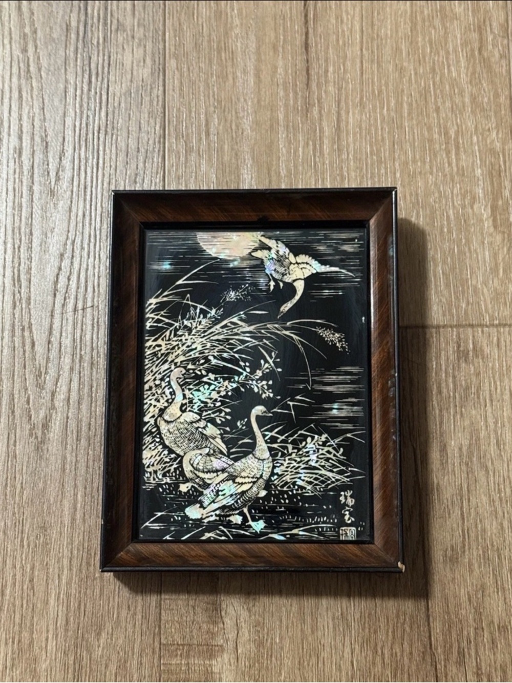 Vintage Handcrafted Mother-of-Pearl Inlay Waterfowl Wall Art
